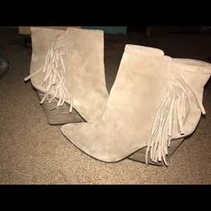 Stone taupe suede booties